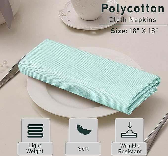 Ruvanti Cloth Napkins Set of 12, 18x18 Reusable Napkins Cloth Washable, Soft & Durable Table Napkin, Poly Cotton Fabric Dinner Napkins for Parties, Christmas, Thanksgiving, Weddings - Sea Green