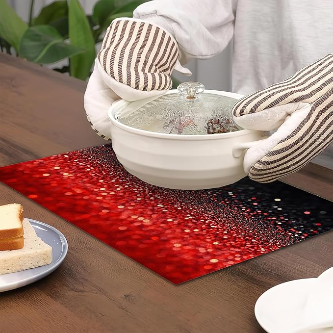 Placemats12x18 Inch,Red Black Gradienr Placemats,Glitter Kitchen Dining Coffee Table Mats Set of 6 for Home Indoor Outdoor Party