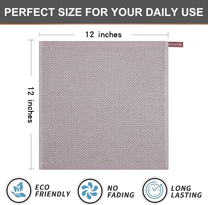 Kitinjoy 100% Cotton Kitchen Dish Cloths (12 X 12 Inches, Mixed Color), 6 Pack Waffle Weave Ultra Soft Absorbent Dish Towels for Drying Dishes Quick Drying Kitchen Towels Dish Rags