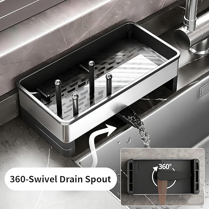 Sink Caddy, Stainless Steel Sink Caddy with Brush Holder, Kitchen Sink Caddy Dishcloth Rack and Holds Soap Dispenser, Sink Organizer Auto-Drain Rustproof Countertop Organizer (White)