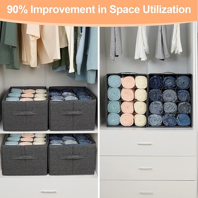 EASEVE 2Pcs Closet Organizers and Storage Bins for Clothes - 12 Cell Drawers Organizer Grid Storage Box for Jeans Pants Sweater Towel T-shirts, Wardrobe Shelf Dividers Closets Organization