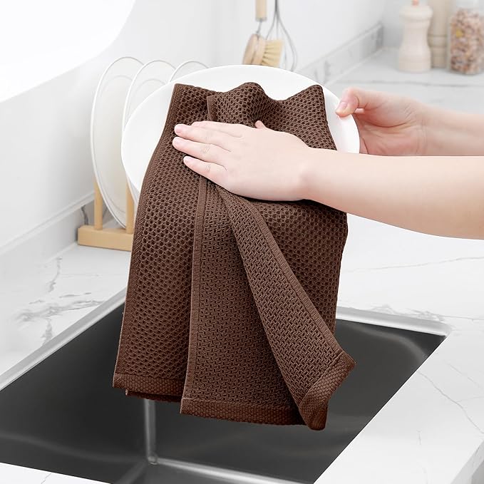 Homaxy 100% Cotton Waffle Weave Kitchen Towels, 3-Pack Ultra Soft Absorbent Dish Towels, Quick Drying Cleaning Towels, 13 x 28 Inches, Coffee