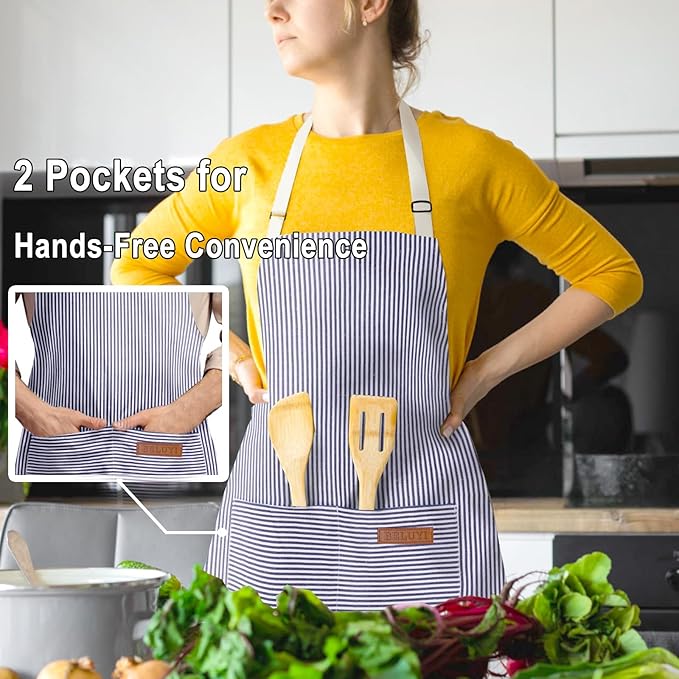 BeLuyi Adjustable Bib Apron with 2 Pockets Chef Cooking Kitchen Restaurant Aprons for Women Men