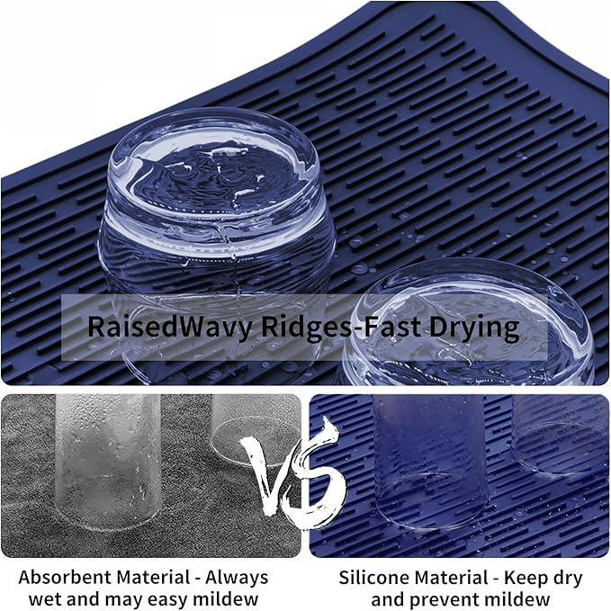 ZLR Large Silicone Dish Drying Mat (16" x 18") - XL Heavy Duty Drainboard Mat for Pots, Pans & Family Loads - Heat Resistant Trivet & Counter Protector, Easy Clean (Midnight Blue)