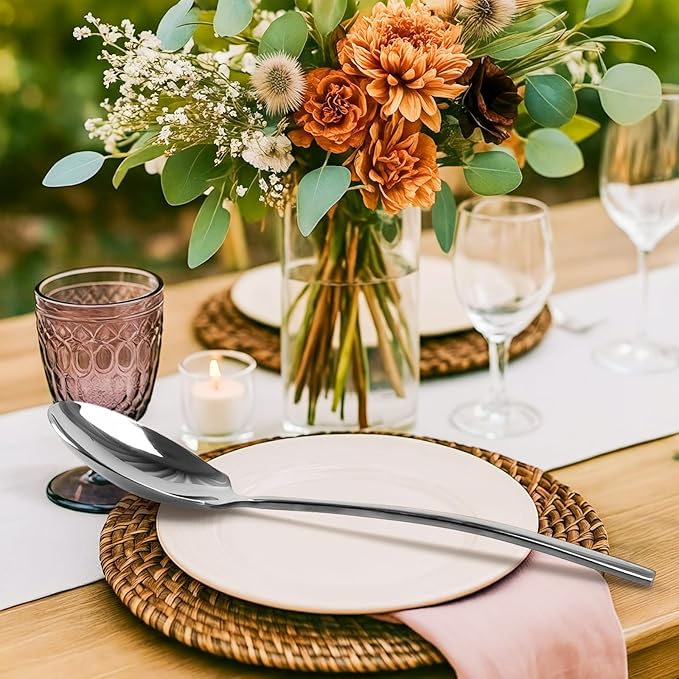 12 Inch Stainless Steel Serving Spoons Set, Catering Serving Utensils Set for Buffet,Party, Wedding, Restaurant & Home Use(2-Pack, Sliver)