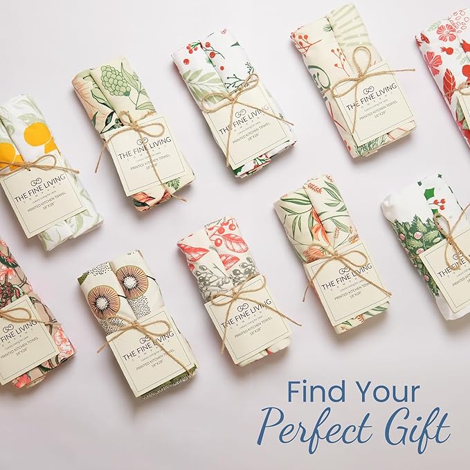 The Fine Living Co. 100% Cotton Kitchen Towels Set of 2, 18 x 28 inches, Lemon Printed Dish Towel, Hand Towels, Kitchen Towels, Boho Tea Towels - Multifunctional, Stylish, Absorbent, Soft