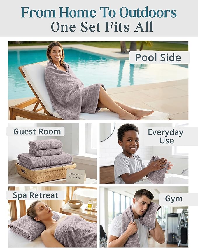24-Piece Luxury Bathroom Towels – 100% Cotton Soft Towel Set, 2 Bath Sheets, 2 Bath, 2 Gym Towel, 4 Fingertip, 6 Hand, 8 Washcloths, Quick-Dry Absorbent, Hotel & Spa Quality, Easy to Wash – Platinum