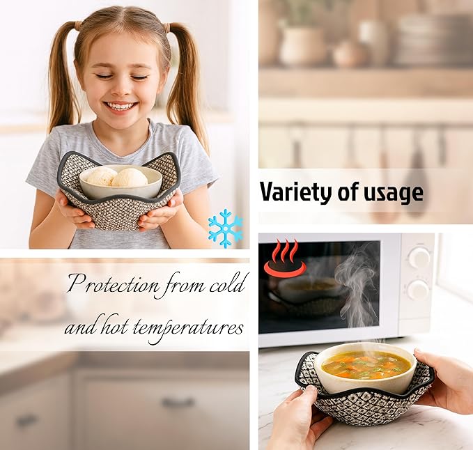 Set of 2 Microwave Bowl 4x7x7 Inch Polyester Cloth Hot Pads with Black and White Color - Holder Microwavable Pot for Food - Ramen Soup or Pot Cozy - Multipurpose Heat Resistant Plate Holders