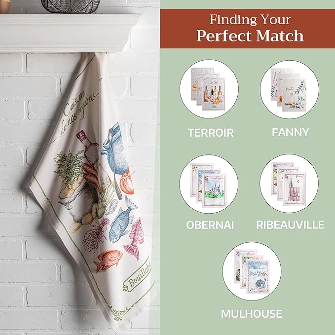 Maison d' Hermine Kitchen Towels Set of 3 100% Cotton 27.50" x 20" Reusable Cloth Tea Dish Towels Absorbent with Hanging Loop for Kitchen Gifts for Mothers Day Spring/Summer (Gastronomie)