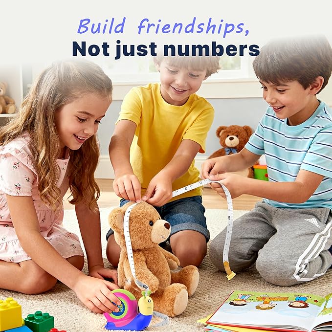 8ft Kids Tape Measure, STEM Educational Tool with Level, Protractor and Eraser, Retractable Snail Shaped Measuring Tapes, Child-Safe Stocking Stuffers Gift for Boys & Girls 3+, Double Green