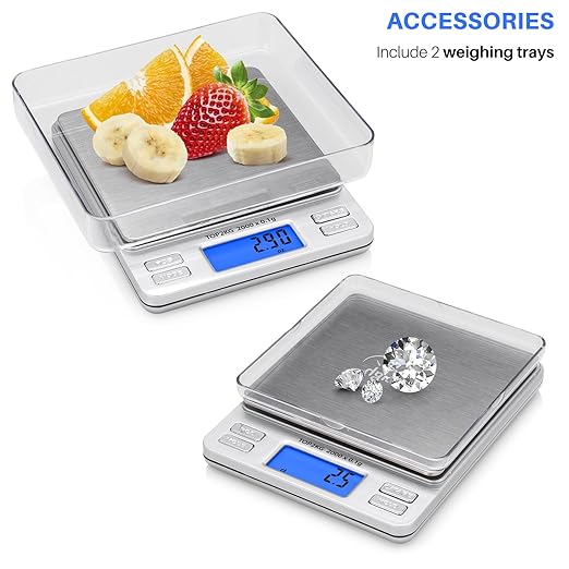 Smart Weigh Pro Digital Pocket Scale – 2000g x 0.1g Precision Gram Scale with LCD Display, 6 Weighing Units, Hold & Count Functions – Includes 2 Trays and Batteries (Silver)