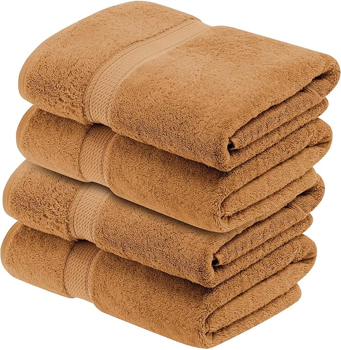 Superior Egyptian Cotton Pile Bath Towel Set of 4, Ultra Soft Luxury Towels, Thick Plush Essentials, Absorbent Heavyweight, Guest Bath, Hotel, Spa, Home Bathroom, Shower Basics, Rust