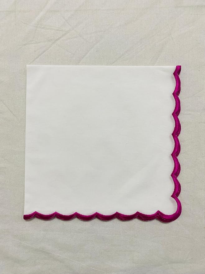 Ridhi Cloth Napkins 100% Pure Cotton Farmhouse Wedding Dinner Napkins Gift for Spring, Easter, Valentine, Holiday, Everyday Napkin (4-18" x 18" White with Pink Edge)
