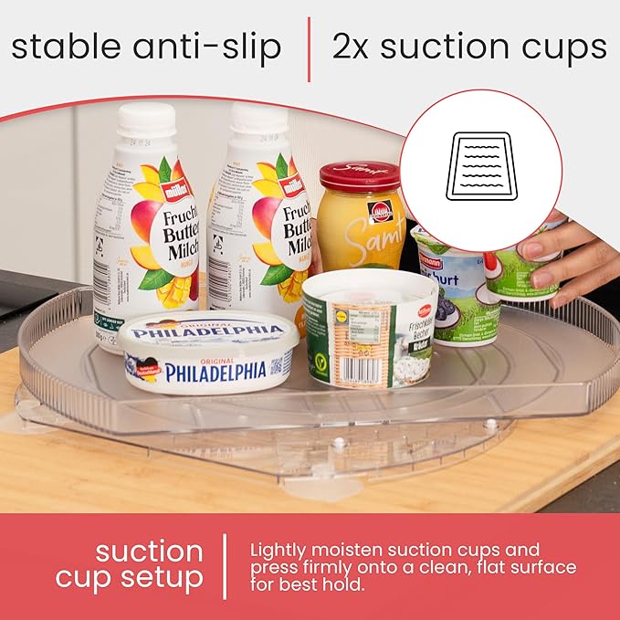 Lazy Susan for Refrigerator - 360° Turntable Refrigerator Organizer and Storage Tray for Fridge, Cabinet & Pantry - Rectangle Lazy Susan (16.5"x11.5"x1.5")