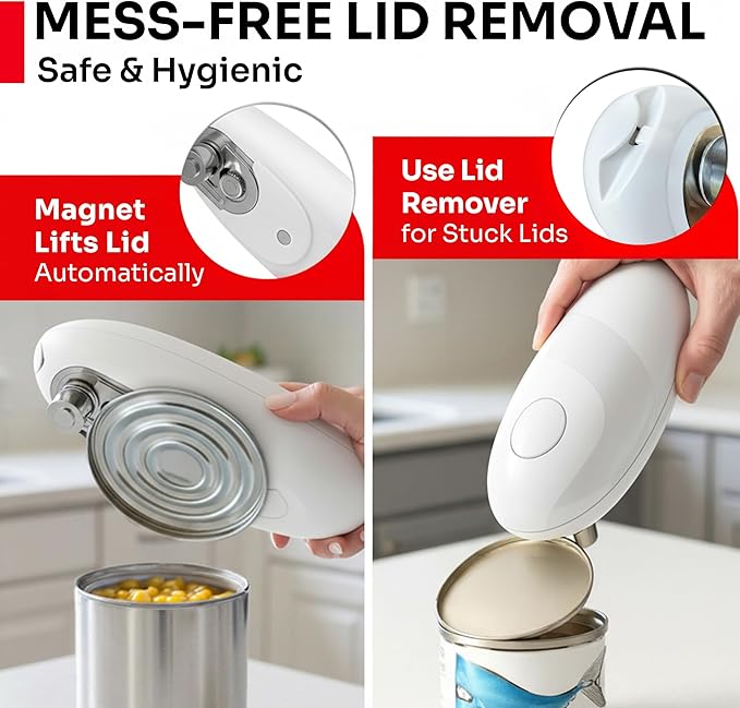 MUELLER HOME SmoothEdge Auto Electric Can Opener – Battery‑Operated One‑Touch w Magnet Lid Lifter, Smooth‑Edge Cut Technology – Portable Hands‑Free Automatic Can Opener for Seniors & Arthritis, White