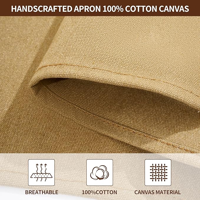 Chef Aprons for Men Women with 4 Large Pockets, Cotton Canvas Cross Back Adjustable Apron for Work grilling kitchen gardening