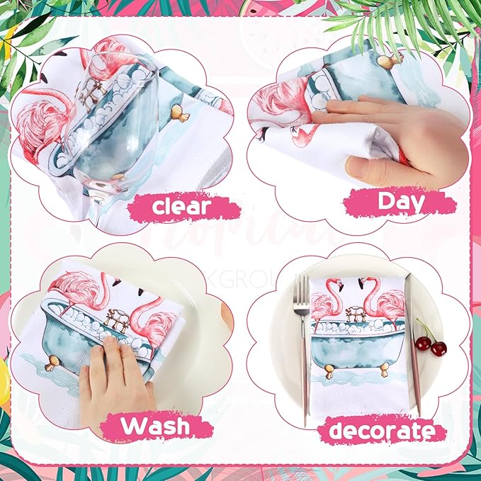 Oudain 6 Pcs Flamingo Kitchen Towels Decoration Pink 24" x 16" Absorbent Dish Hand Tea Towels Coths for Bathroom Home Gift Decor