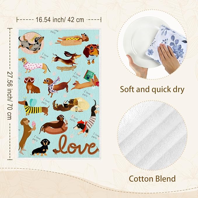 Funny Dachshund Dogs Microfiber Kitchen Towels, Soft Absorbent Hand Towel 15.7 × 23.6 Inch, Thick Dish Cloth for Party Anniversary Holiday Decoration, Housewarming Gifts for Mom
