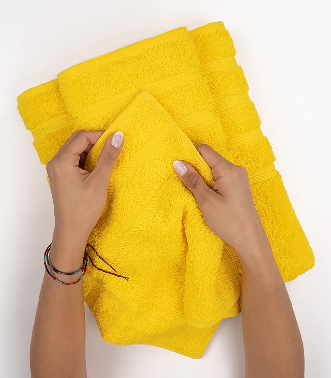 American Soft Linen Luxury Hand Towels for Bathroom, 600 GSM Heawy Weight 16x28 Size 100% Cotton Turkish 4 Piece Hand Face Towel Set, Yellow Hand Towels