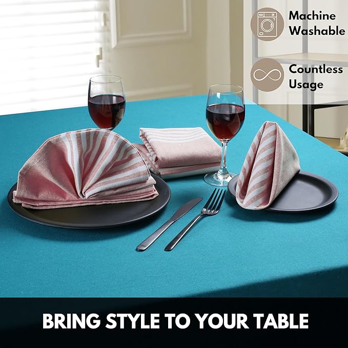 Cloth Napkins 18x18 Inches - Striped Design, 100% Cotton, Reusable & Durable Fabric Napkins for Dining, Everyday Meals, Events, Parties - Machine Washable, Set of 4, Rust