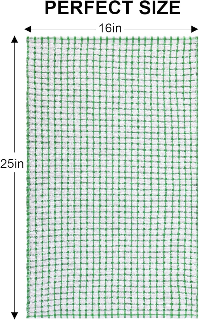 Kitinjoy Cotton 12 Pack Terry Kitchen Towels, 16 x 25 Inches Super Soft and Absorbent Dish Towels, Quick Drying Hand Towels for Kitchen Drying, Green