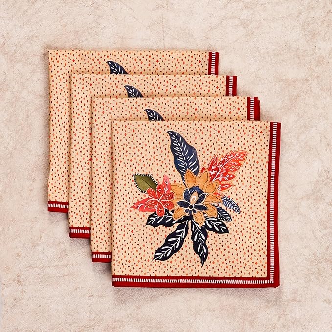 Maison d' Hermine Cloth Napkins Set of 4 100% Cotton for Thanksgiving Christmas Decorations Everyday Reusable Square Fall Napkins Cloth Washable Dinner Party (Kalahari, 20"x20")