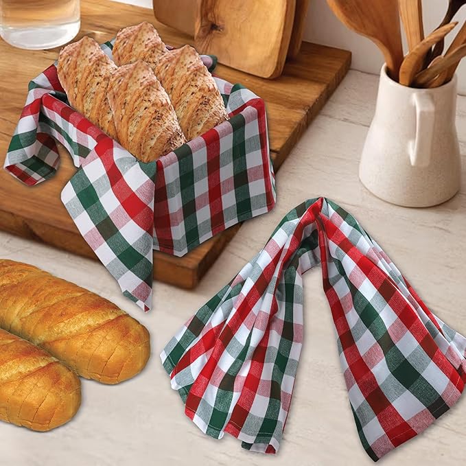Urban Villa Christmas Kitchen Towels 100% Cotton Dish Towels for Kitchen (Set of 6) 20”x30” Dish Cloths Absorbent Kitchen Linen Set with Hanging Loop Perfect for Drying Dishes Cleaning – X MAS Checks