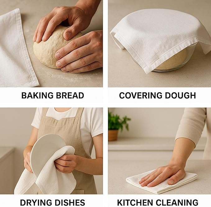 Flour Sack Towels | Tea Towel for Crafts | Kitchen Dish Cotton Blank Towel for Embroidery | Baking Bread Proofing Linen Cover | Thick Absorbent Quick Dry | 2 Pack 33"x38" Natural