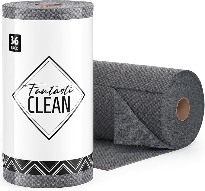 Fantasticlean Large Microfiber Cleaning Cloth Roll - 18'' by 12'', 36 Sheets, Thick, Super Absorbent and Reusable Rags, Daily Cleaning Supplies for Vehicle...(DimGrey)