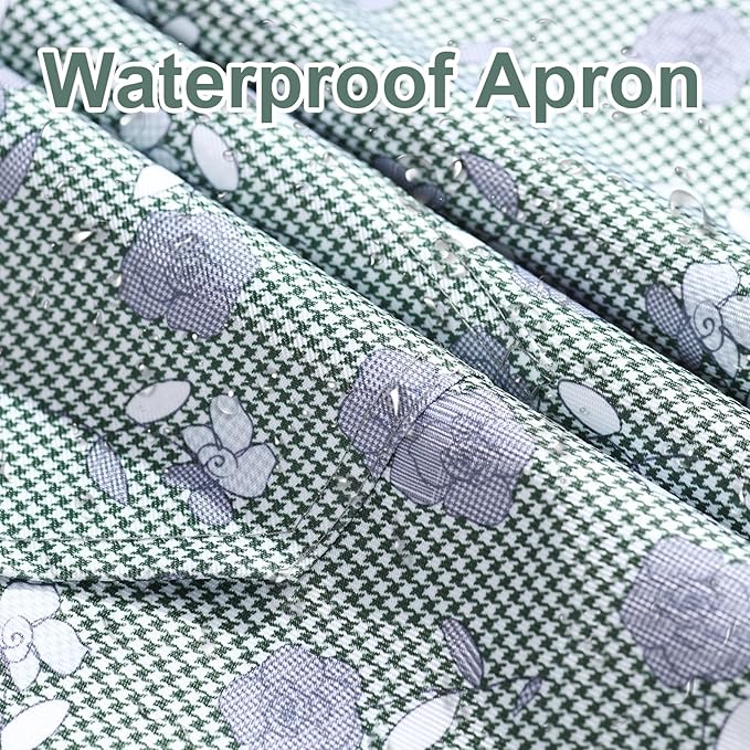 Apron for Women with Pockets, 3 PCs Waterproof Floral Apron with Adjustable Neck Strap for Cooking, Baking, Gardening, Art Craft