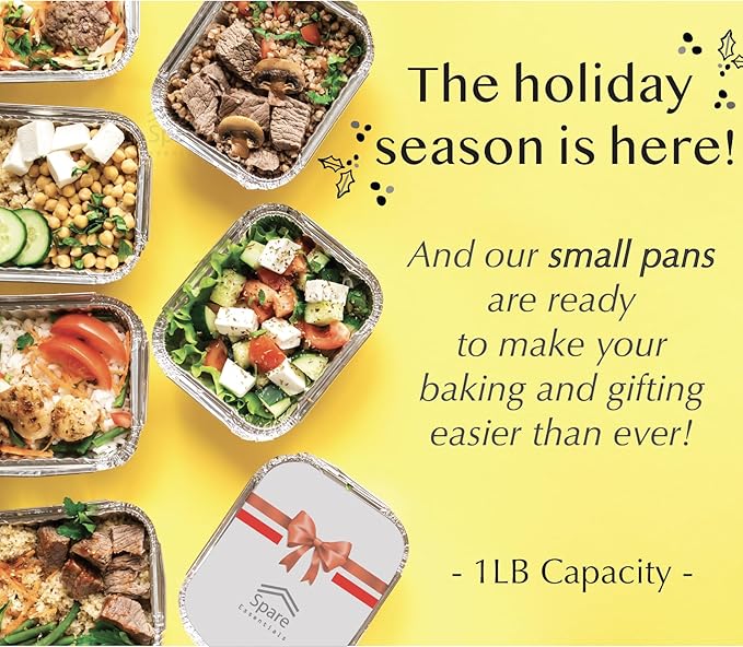55 Pack - Small Foil Pans with Lids - To Go Food Containers with Lids 1lb Mini Aluminum Pans Freezer Safe Foil Take out Trays Heat proof Aluminum Meal Prep Containers 5.5x4.5x1.9 in