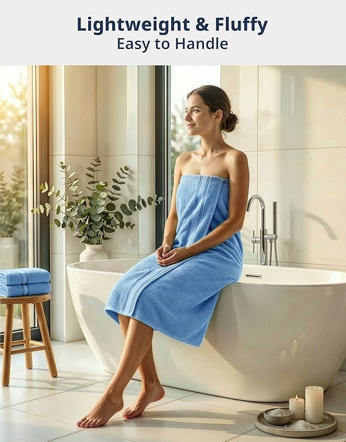 LANE LINEN 100% Cotton 4 Pack Bath Towels (28"x54") - Zero Twist, Mercerized Cotton Bathroom Towels Set - Quick Dry, Soft & Absorbent Large Bath Towels - Machine Wash in Cold Water - Cerulean Blue