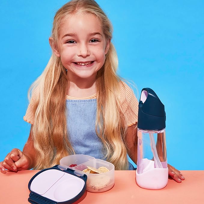 b.box Snack Box 2 Pack - Leak Proof Mini Bento Box for Kids & Toddlers, 2 Compartment Snack Containers for Kids, Dishwasher Safe, BPA Free, PFAS Free, Ages 4m+, 1 3/4 Cup Each (Strawberry + Indigo)