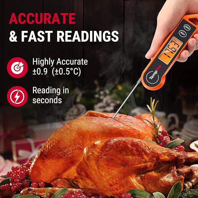 ThermoPro Digital Instant Read Meat Thermometer for Grilling Waterproof Kitchen Cooking Food Thermometer with Ambidextrous Backlit for BBQ Grill Smoker Oil Fry Candy Thermometer