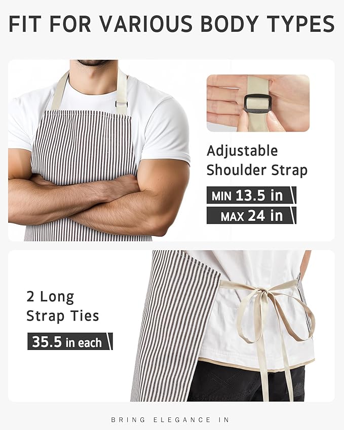 Syntus Apron for Men Women, Adjustable Cooking Kitchen Chef Aprons with 2 Pockets, Cotton/Polycotton/Polyester