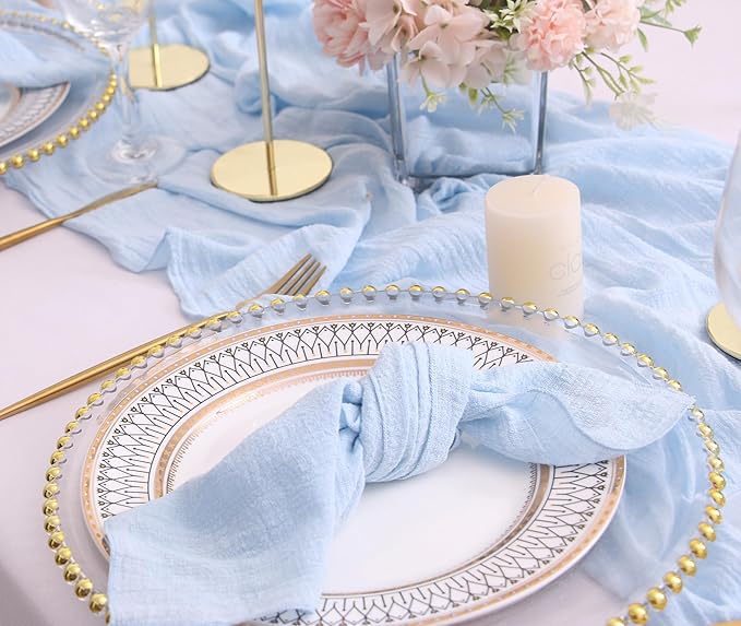 Dinner Cloth Napkins Set of 10,100% Natural Soft Cotton,Washable Gauze Napkins for Easter Weddings Decorative,Dinner Parties,Family Everyday Use (Light Blue, 10pack)