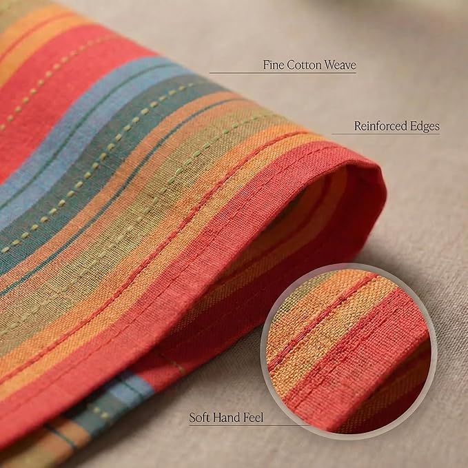 Urban Villa Cloth Napkins Cuisine Stripes 100% Cotton Absorbent Dinner Napkins Set of 12 (20x20) Soft Durable Washable Reusable Napkins for Hotel Lunch Restaurant Lunch Everyday Use - Red Multi