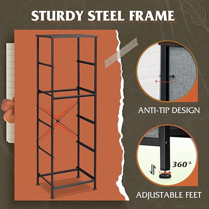 WLIVE Fabric Dresser, 5-Drawer Tall Dressers for Bedroom, Storage Dresser Organizer with Fabric Bins, Wood Top, Sturdy Steel Frame, Chest of Drawers for Closet, Hallway, Dark Grey