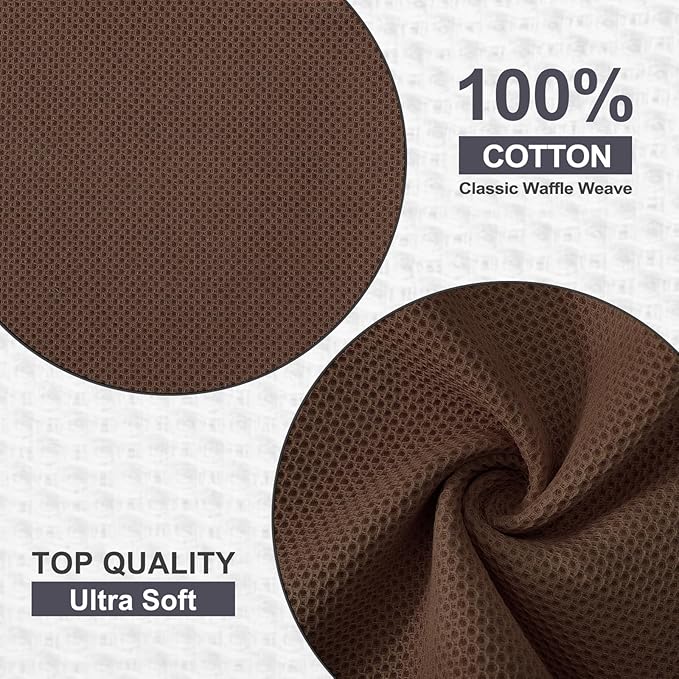 Kitinjoy 100% Cotton Waffle Weave Kitchen Hand Towels (13 X 28 Inches, Coffee), 4-Pack Super Soft and Absorbent Dish Towel for Drying Dishes