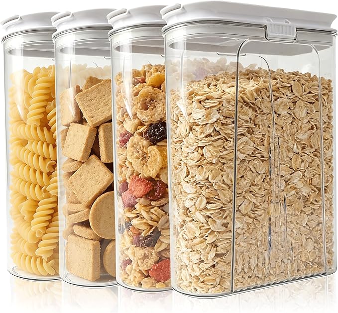 Cereal Container and Rice Storage Dispenser-Airtight Food Storage Organizers BPA-free Plastic Kitchen Pantry Storage Containers food-grade PET material Suitable for rice, grains (4L(4PC)