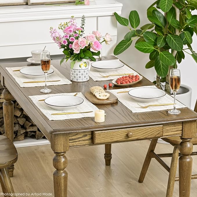 Artoid Mode Beige Farmhouse Woven Rustic Hollow Placemats Set of 4,12x18 Inch Seasonal Holiday Table Mats Party Kitchen Dining Decoration