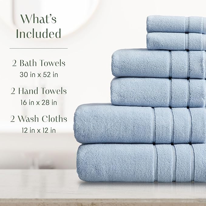 Springtree Home Luxury Turkish Cotton Bath Towels Set | 100% Turkish Cotton | Premium Bath Towels | Ultra Soft Thick Plush & Highly Absorbent | Luxury Hotel & Spa Bathroom Towels | Blue Fog