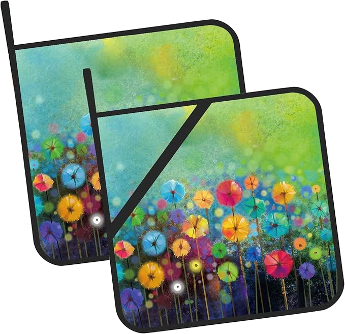 Abstract Floral Watercolor Painting Pot Holders Set of 2 Kitchen Heat Resistant Potholder for Microwave Cooking Baking Oven End Dishes and BBQ