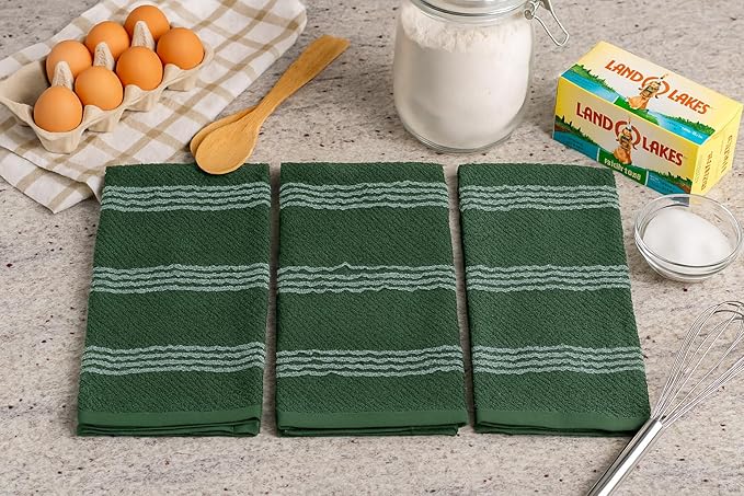 Serafina Home Dark Forest Green Kitchen Hand Dish Towels: Oversized 18" x 28",100% Cotton Soft Absorbent Dish Cloths for Cleaning Drying Set of 3 Multipurpose for Everyday Use