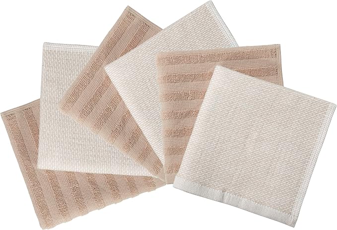 Bumble Premium Dish Cloths 13"x13" (6 Pack) | 100% Natural Ring Spun Cotton | 400 GSM | Highly Absorbent & Soft |Yarn Dyed & Solid Dyed Terry Dish Cloth Set - Tan