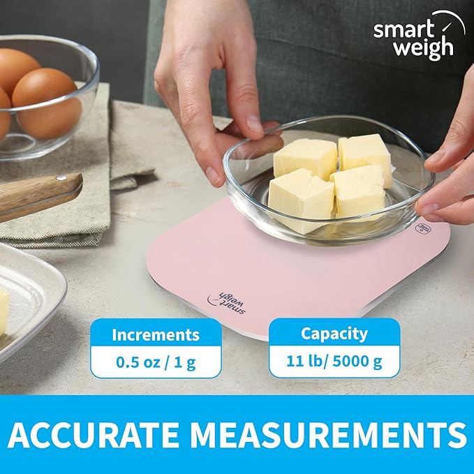 Smart Weigh Pink Digital Kitchen Scale for Cooking, Weight Loss, Calorie Tracking, Baking, Food Portion Control, and Meal Prep - Accurate Measurements in Grams and Ounces