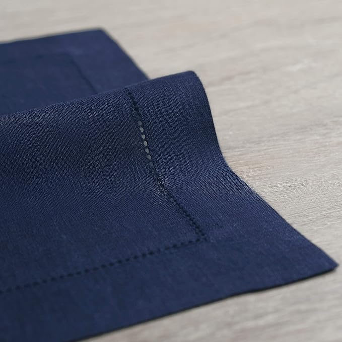 Solino Home Linen Placemats Set of 4 - Classic Hemstitch Navy Blue Placemats 14 x 19 Inch - 100% Pure Linen Table Mats for Mothers Day, Memorial Day