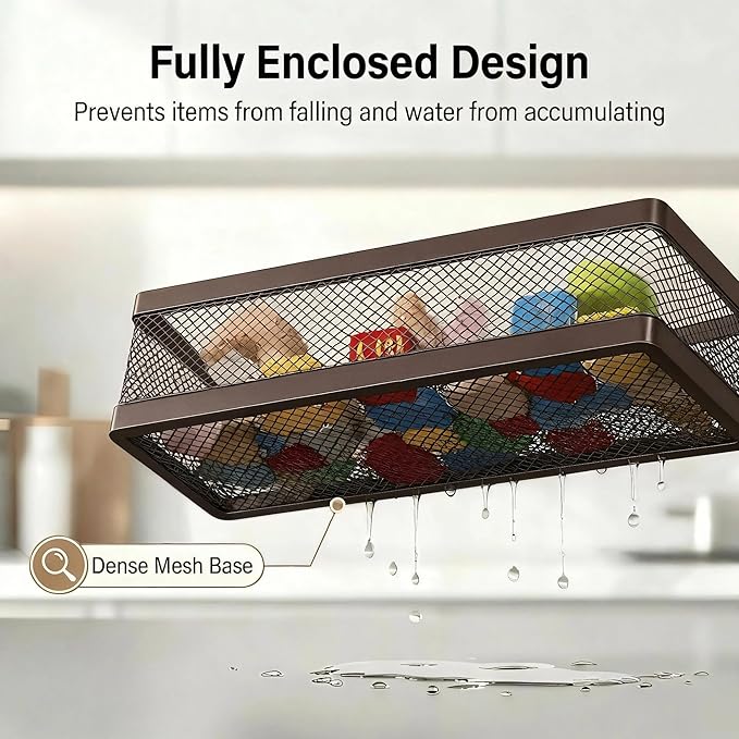 PUSDON 16.5-Inch Extra Long Slim Mesh Shower Caddy, Wall Mounted Bathroom Organizer with Adhesive, Heavy Duty Rustproof Shelf for Narrow Kitchen Pantry & RV, Holds 50 LBS Bronze -2 Packs Netting