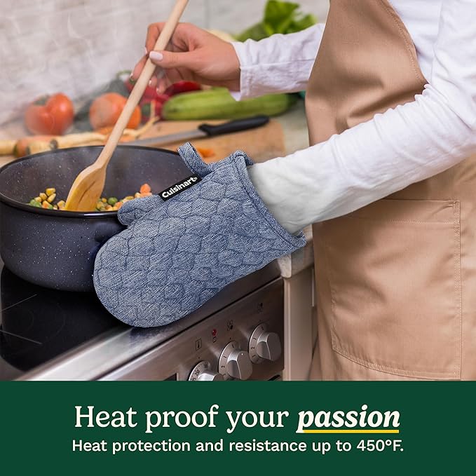 Cuisinart Silicone Mini Oven Mitts–5” x 8.5” Heat-Resistant Kitchen Mitts for Oven with Non-Slip 100% Silicone Palm, Cotton Filling, and Hanging Loop–Durable Oven Mitt Set for Cooking & Baking