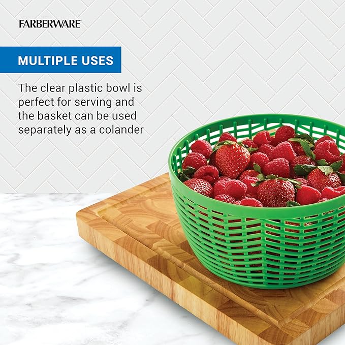 Farberware Small Pro Salad Spinner, 3.16 Qt Lettuce Spinner with Pump Mechanism, Colander Basket and Non-Slip Base - Compact Fruit Washer Spinner Bowl for Singles and Couples